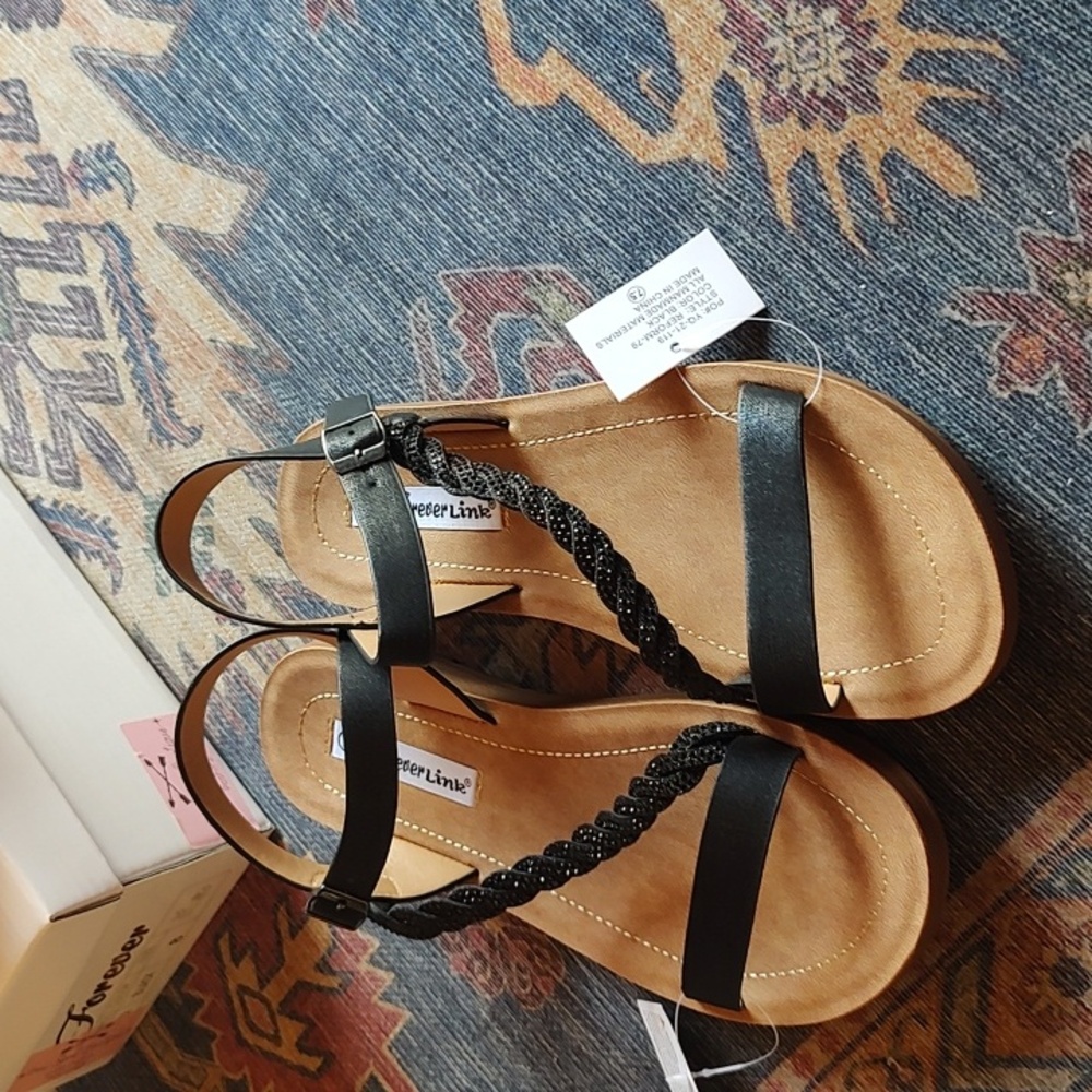 Women's black braided Rhinestone embellished sandal